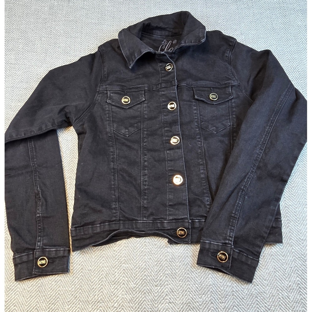 Le Cle Love Denim Womens Black Trucker Jacket Gold Hardware Size M Mexico